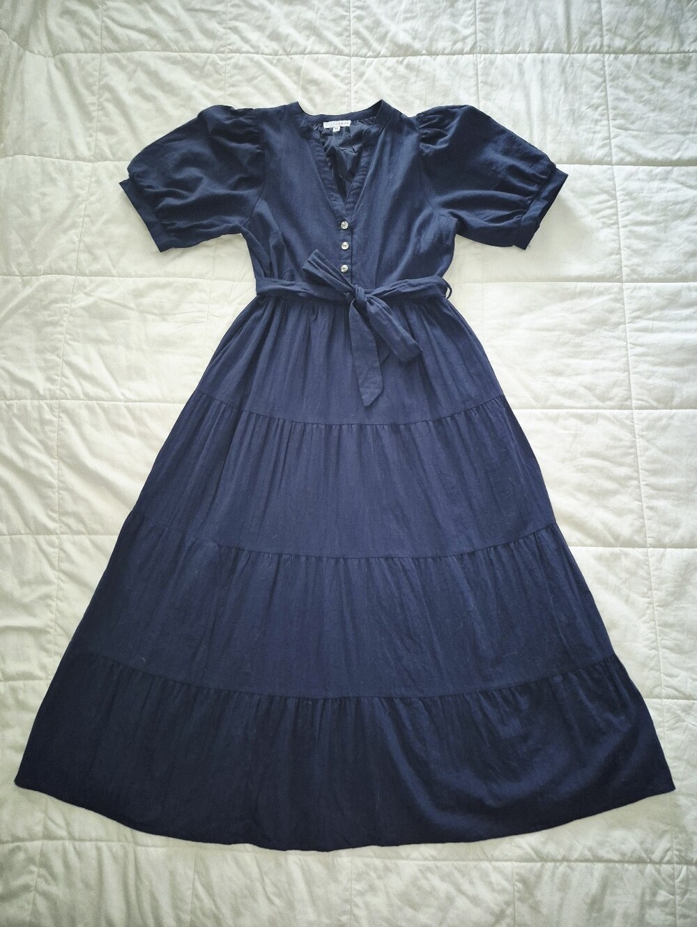 Baltic Born Camille Maxi Dress Navy Blue Tiered Cotton M